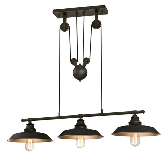 Westinghouse Iron Hill 40in 3-Light Pendant | Vintage Oil Rubbed Bronze Metal Shades | Kitchen Island & Dining Room | 32 x 40 x 12 in | Model 6332500