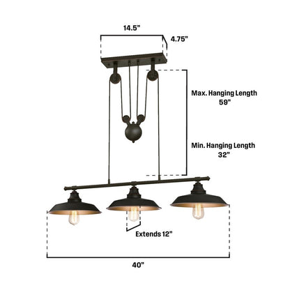 Westinghouse Iron Hill 40in 3-Light Pendant | Vintage Oil Rubbed Bronze Metal Shades | Kitchen Island & Dining Room | 32 x 40 x 12 in | Model 6332500