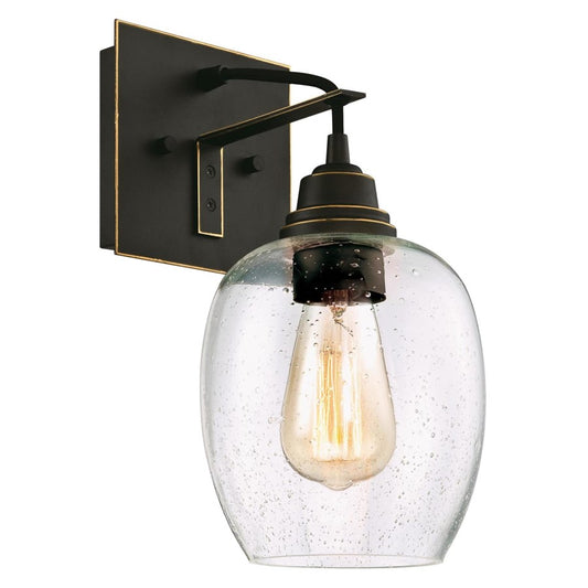 Westinghouse Eldon 12in 1-Light Wall Sconce | Vintage Oil Rubbed Bronze and Clear Seeded Glass | Bathroom & Bedroom Accent | Model 6333200