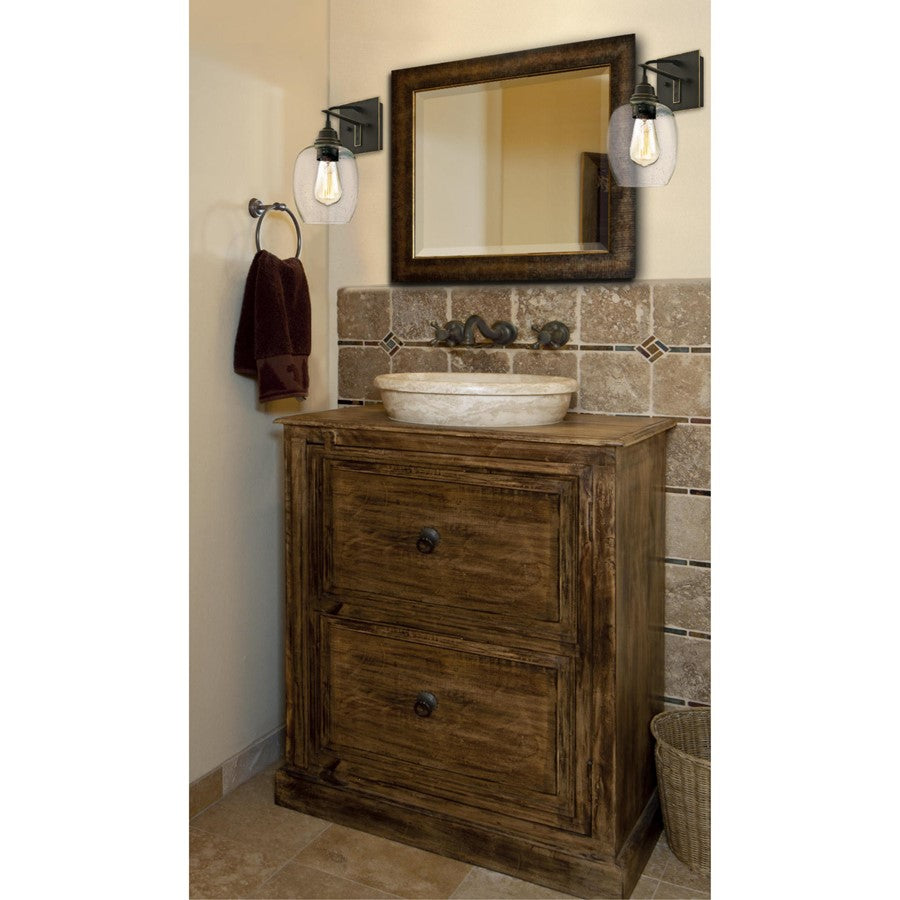 Westinghouse Eldon 12in 1-Light Wall Sconce | Vintage Oil Rubbed Bronze and Clear Seeded Glass | Bathroom & Bedroom Accent | Model 6333200