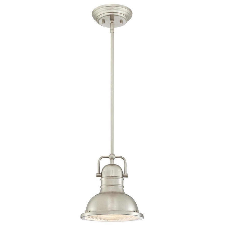 Westinghouse Boswell 9in 1-Light LED Mini Pendant | Industrial Brushed Nickel and Frosted Prismatic Lens | Kitchen Island & Dining | Model 6334600