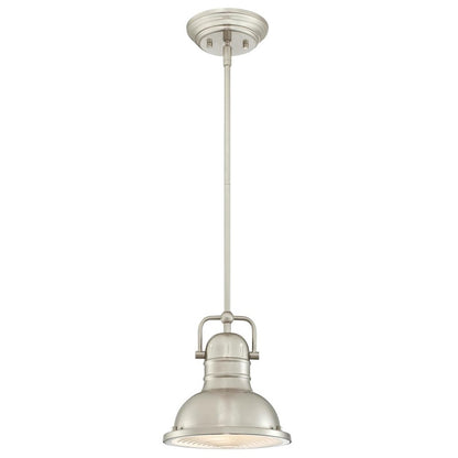 Westinghouse Boswell 9in 1-Light LED Mini Pendant | Industrial Brushed Nickel and Frosted Prismatic Lens | Kitchen Island & Dining | Model 6334600