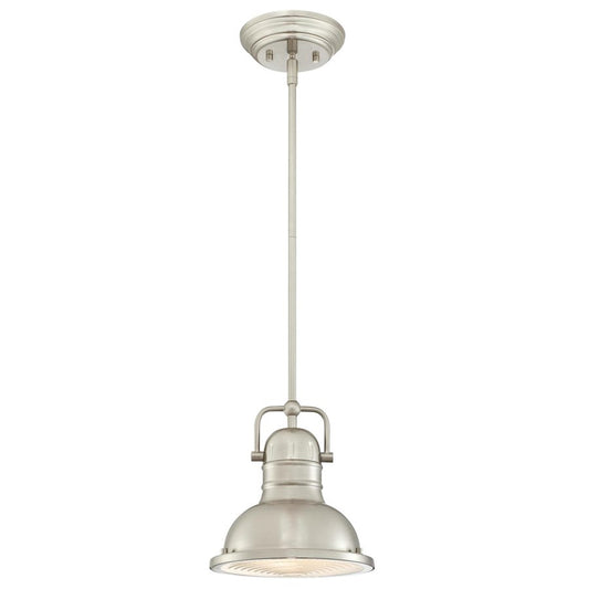 Westinghouse Boswell 9in 1-Light LED Mini Pendant | Industrial Brushed Nickel and Frosted Prismatic Lens | Kitchen Island & Dining | Model 6334600