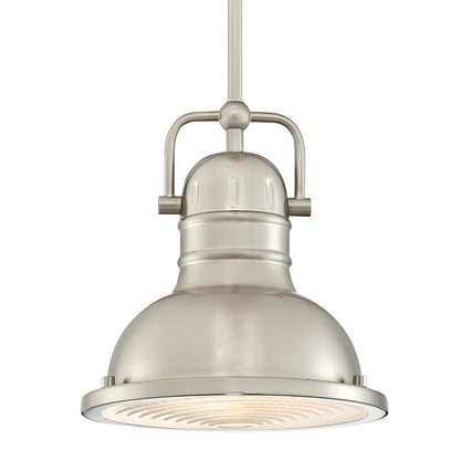 Westinghouse Boswell 9in 1-Light LED Mini Pendant | Industrial Brushed Nickel and Frosted Prismatic Lens | Kitchen Island & Dining | Model 6334600