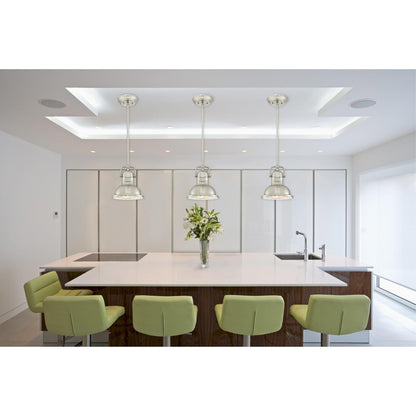 Westinghouse Boswell 9in 1-Light LED Mini Pendant | Industrial Brushed Nickel and Frosted Prismatic Lens | Kitchen Island & Dining | Model 6334600