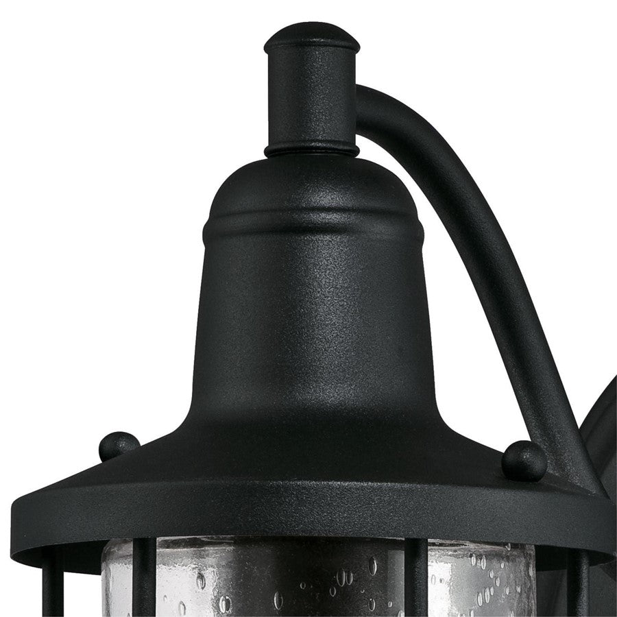 Westinghouse Crestview 12in 1-Light Outdoor Wall Sconce | Industrial Textured Black and Clear Seeded Glass | Entryway & Covered Porch | Model 6334700