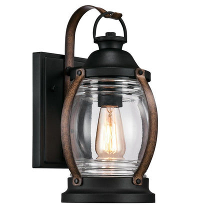 Westinghouse Canyon 8in 1-Light Outdoor Sconce | Rustic Textured Black and Barnwood Clear Glass | Covered Porch & Entryway | Model 6335100
