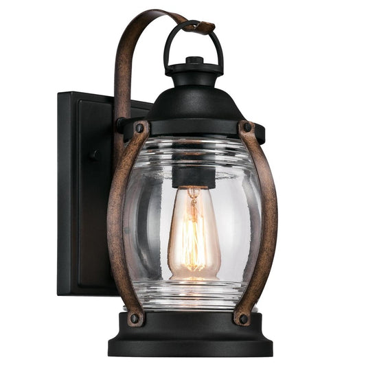 Westinghouse Canyon 8in 1-Light Outdoor Sconce | Rustic Textured Black and Barnwood Clear Glass | Covered Porch & Entryway | Model 6335100