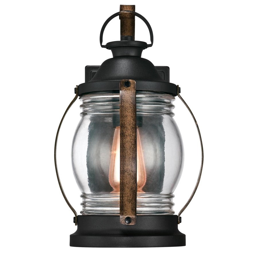 Westinghouse Canyon 8in 1-Light Outdoor Sconce | Rustic Textured Black and Barnwood Clear Glass | Covered Porch & Entryway | Model 6335100