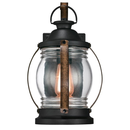 Westinghouse Canyon 8in 1-Light Outdoor Sconce | Rustic Textured Black and Barnwood Clear Glass | Covered Porch & Entryway | Model 6335100