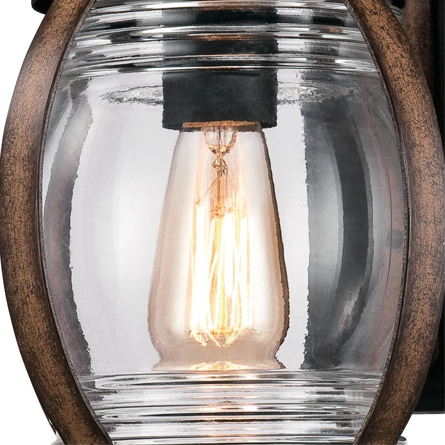 Westinghouse Canyon 8in 1-Light Outdoor Sconce | Rustic Textured Black and Barnwood Clear Glass | Covered Porch & Entryway | Model 6335100