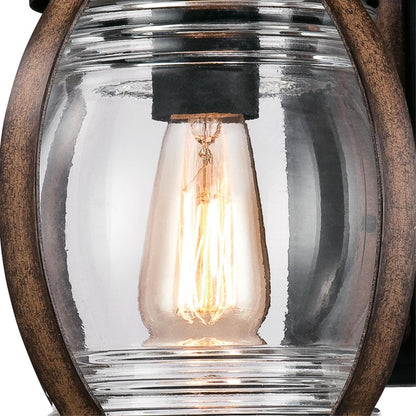 Westinghouse Canyon 8in 1-Light Outdoor Sconce | Rustic Textured Black and Barnwood Clear Glass | Covered Porch & Entryway | Model 6335100