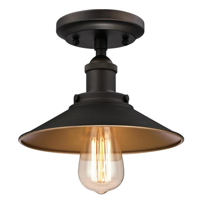 Westinghouse Louis 9in 1-Light Semi-Flush Mount | Vintage Oil Rubbed Bronze Metal Shade | Hallway & Bedroom | 9 x 9 x 7 in | Model 6336000