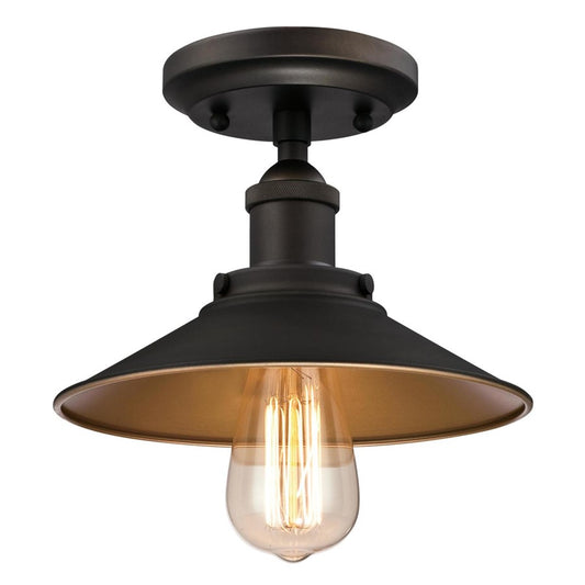 Westinghouse Louis 9in 1-Light Semi-Flush Mount | Vintage Oil Rubbed Bronze Metal Shade | Hallway & Bedroom | 9 x 9 x 7 in | Model 6336000
