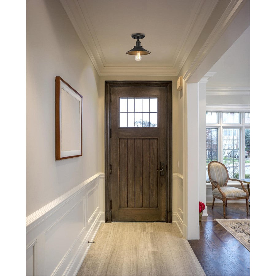 Westinghouse Louis 9in 1-Light Semi-Flush Mount | Vintage Oil Rubbed Bronze Metal Shade | Hallway & Bedroom | 9 x 9 x 7 in | Model 6336000