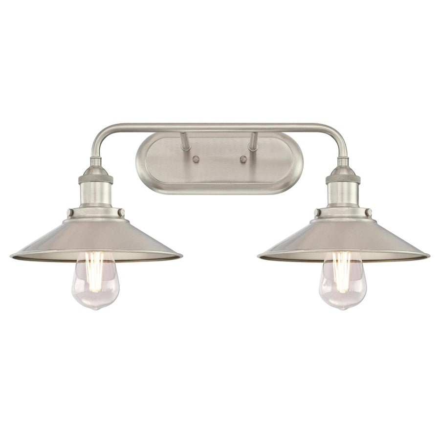 Westinghouse Maggie 22in 2-Light Wall Sconce | Vintage Brushed Nickel Metal Shades | Bathroom & Dining Room | 22 x 10 x 8 in | Model 6336300