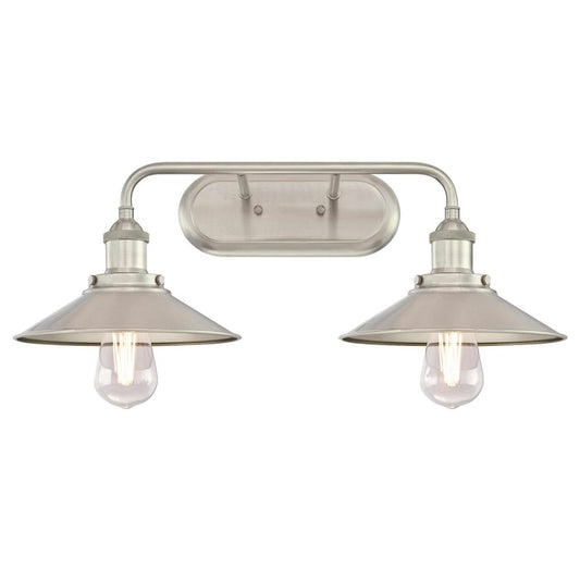 Westinghouse Maggie 22in 2-Light Wall Sconce | Vintage Brushed Nickel Metal Shades | Bathroom & Dining Room | 22 x 10 x 8 in | Model 6336300