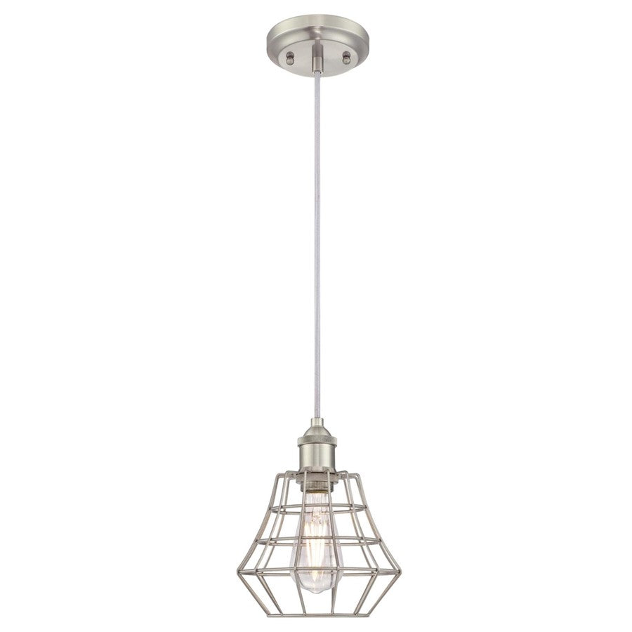 Westinghouse Nathaniel 7in 1-Light Mini Pendant | Vintage Brushed Nickel Cage Shade | Kitchen Island & Dining Room | 7 x 7 x 9 in | Model 6337200