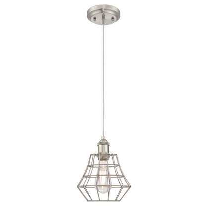 Westinghouse Nathaniel 7in 1-Light Mini Pendant | Vintage Brushed Nickel Cage Shade | Kitchen Island & Dining Room | 7 x 7 x 9 in | Model 6337200
