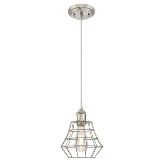 Westinghouse Nathaniel 7in 1-Light Mini Pendant | Vintage Brushed Nickel Cage Shade | Kitchen Island & Dining Room | 7 x 7 x 9 in | Model 6337200