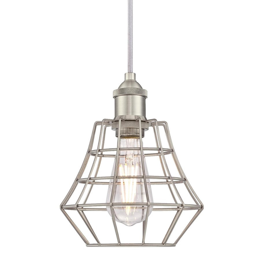 Westinghouse Nathaniel 7in 1-Light Mini Pendant | Vintage Brushed Nickel Cage Shade | Kitchen Island & Dining Room | 7 x 7 x 9 in | Model 6337200