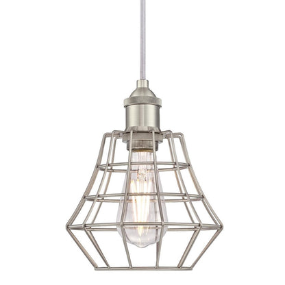 Westinghouse Nathaniel 7in 1-Light Mini Pendant | Vintage Brushed Nickel Cage Shade | Kitchen Island & Dining Room | 7 x 7 x 9 in | Model 6337200