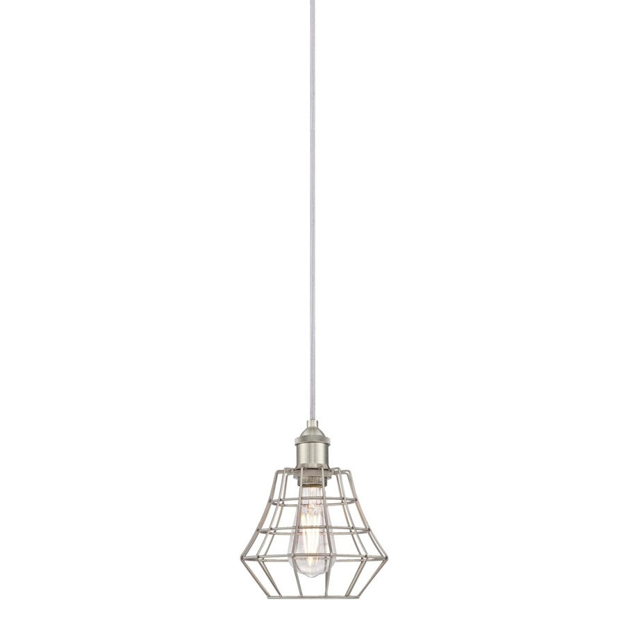 Westinghouse Nathaniel 7in 1-Light Mini Pendant | Vintage Brushed Nickel Cage Shade | Kitchen Island & Dining Room | 7 x 7 x 9 in | Model 6337200