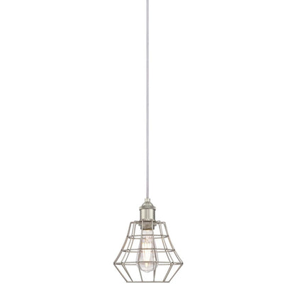 Westinghouse Nathaniel 7in 1-Light Mini Pendant | Vintage Brushed Nickel Cage Shade | Kitchen Island & Dining Room | 7 x 7 x 9 in | Model 6337200