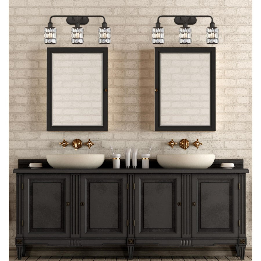 Westinghouse Sophie 26in 3-Light Wall Sconce | Vintage Oil Rubbed Bronze and Crystal Prism Glass | Bathroom & Hallway | 12 x 26 x 8 in | Model 6337900