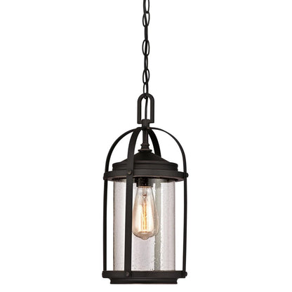 Westinghouse Grandview 8in 1-Light Outdoor Pendant | Traditional Oil Rubbed Bronze with Highlights and Clear Seeded Glass | Covered | Model 6339400