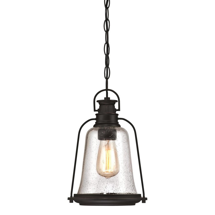 Westinghouse Brynn 8in 1-Light Outdoor Pendant | Traditional Oil Rubbed Bronze with Highlights and Clear Seeded Glass | Covered Porch | Model 6339900