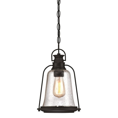 Westinghouse Brynn 8in 1-Light Outdoor Pendant | Traditional Oil Rubbed Bronze with Highlights and Clear Seeded Glass | Covered Porch | Model 6339900