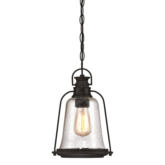 Westinghouse Brynn 8in 1-Light Outdoor Pendant | Traditional Oil Rubbed Bronze with Highlights and Clear Seeded Glass | Covered Porch | Model 6339900