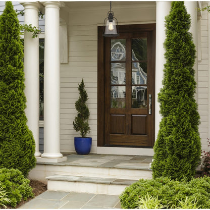 Westinghouse Brynn 8in 1-Light Outdoor Pendant | Traditional Oil Rubbed Bronze with Highlights and Clear Seeded Glass | Covered Porch | Model 6339900