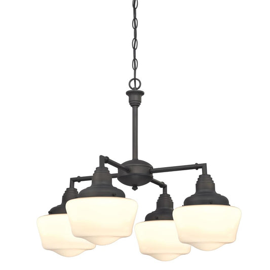 Westinghouse Scholar 24in 4-Light Convertible Chandelier | Vintage Oil Rubbed Bronze and White Opal Glass | Entryway & Dining Room | Model 6342000