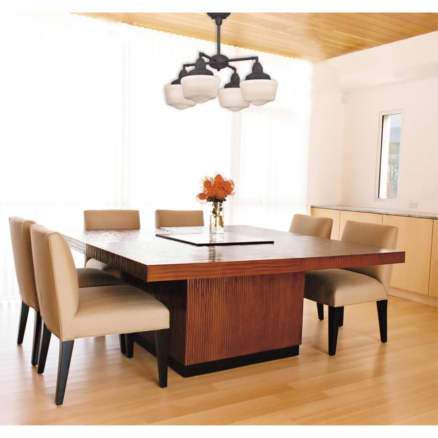 Westinghouse Scholar 24in 4-Light Convertible Chandelier | Vintage Oil Rubbed Bronze and White Opal Glass | Entryway & Dining Room | Model 6342000