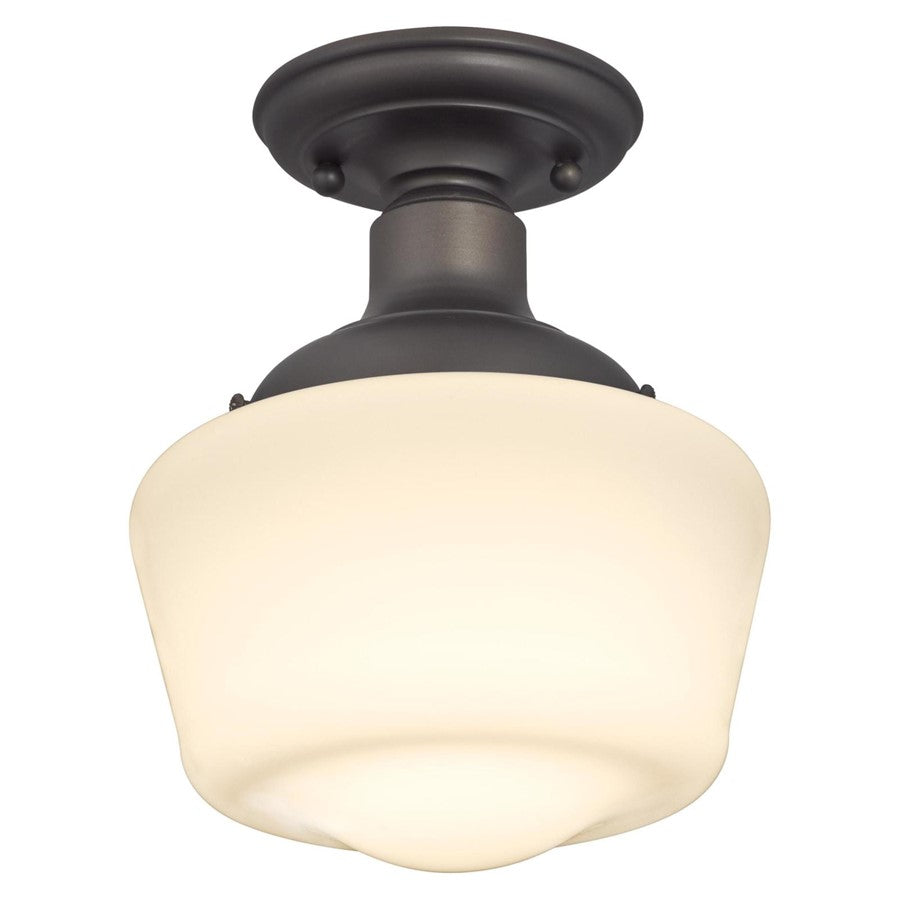 Westinghouse Scholar 7in 1-Light Semi-Flush Mount | Vintage Oil Rubbed Bronze and White Opal Glass | Hallway & Bedroom | 7 x 7 x 9 in | Model 6342200