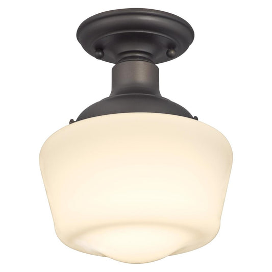Westinghouse Scholar 7in 1-Light Semi-Flush Mount | Vintage Oil Rubbed Bronze and White Opal Glass | Hallway & Bedroom | 7 x 7 x 9 in | Model 6342200