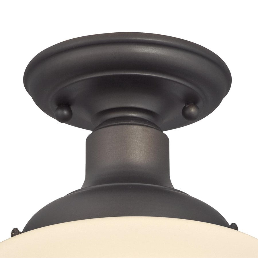 Westinghouse Scholar 7in 1-Light Semi-Flush Mount | Vintage Oil Rubbed Bronze and White Opal Glass | Hallway & Bedroom | 7 x 7 x 9 in | Model 6342200