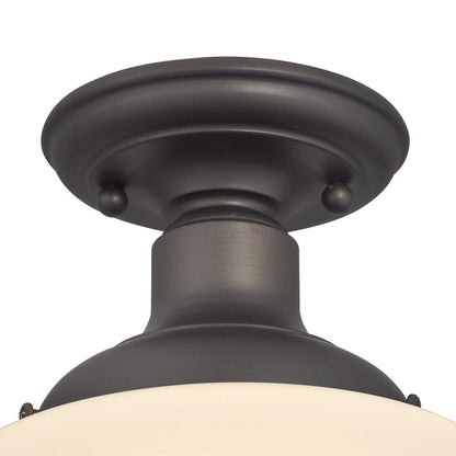 Westinghouse Scholar 7in 1-Light Semi-Flush Mount | Vintage Oil Rubbed Bronze and White Opal Glass | Hallway & Bedroom | 7 x 7 x 9 in | Model 6342200