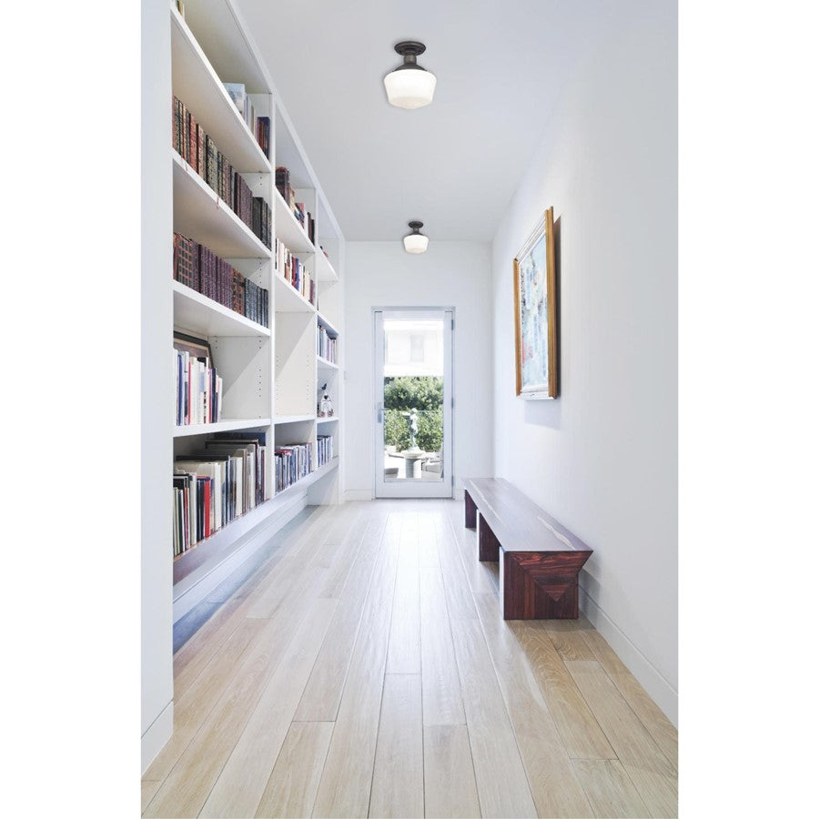 Westinghouse Scholar 7in 1-Light Semi-Flush Mount | Vintage Oil Rubbed Bronze and White Opal Glass | Hallway & Bedroom | 7 x 7 x 9 in | Model 6342200