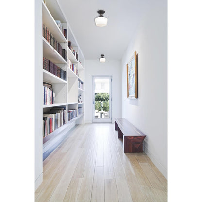 Westinghouse Scholar 7in 1-Light Semi-Flush Mount | Vintage Oil Rubbed Bronze and White Opal Glass | Hallway & Bedroom | 7 x 7 x 9 in | Model 6342200