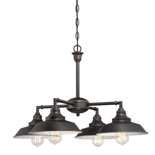Westinghouse Iron Hill 25in 4-Light Chandelier | Vintage Oil Rubbed Bronze and Metal Shades | Dining Room & Entryway | 25 x 25 x 16 in | Model 6343300