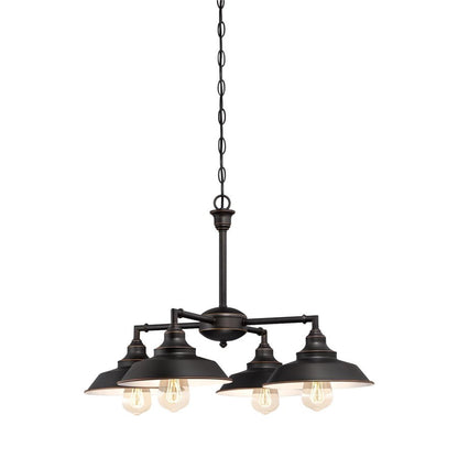 Westinghouse Iron Hill 25in 4-Light Chandelier | Vintage Oil Rubbed Bronze and Metal Shades | Dining Room & Entryway | 25 x 25 x 16 in | Model 6343300