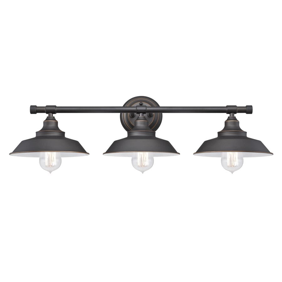 Westinghouse Iron Hill 29in 3-Light Wall Sconce | Vintage Oil Rubbed Bronze and Metal Shades | Bathroom & Living Room | 29 x 9 x 7 in | Model 6343400