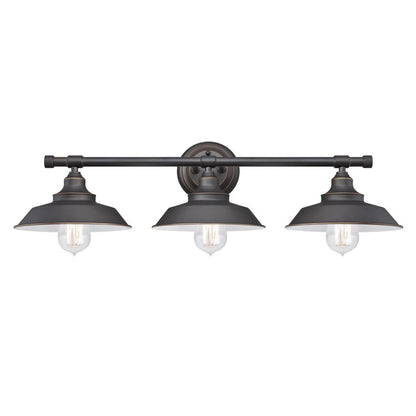 Westinghouse Iron Hill 29in 3-Light Wall Sconce | Vintage Oil Rubbed Bronze and Metal Shades | Bathroom & Living Room | 29 x 9 x 7 in | Model 6343400