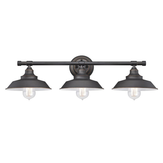 Westinghouse Iron Hill 29in 3-Light Wall Sconce | Vintage Oil Rubbed Bronze and Metal Shades | Bathroom & Living Room | 29 x 9 x 7 in | Model 6343400