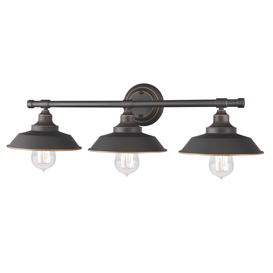 Westinghouse Iron Hill 29in 3-Light Wall Sconce | Vintage Oil Rubbed Bronze and Metal Shades | Bathroom & Living Room | 29 x 9 x 7 in | Model 6343400