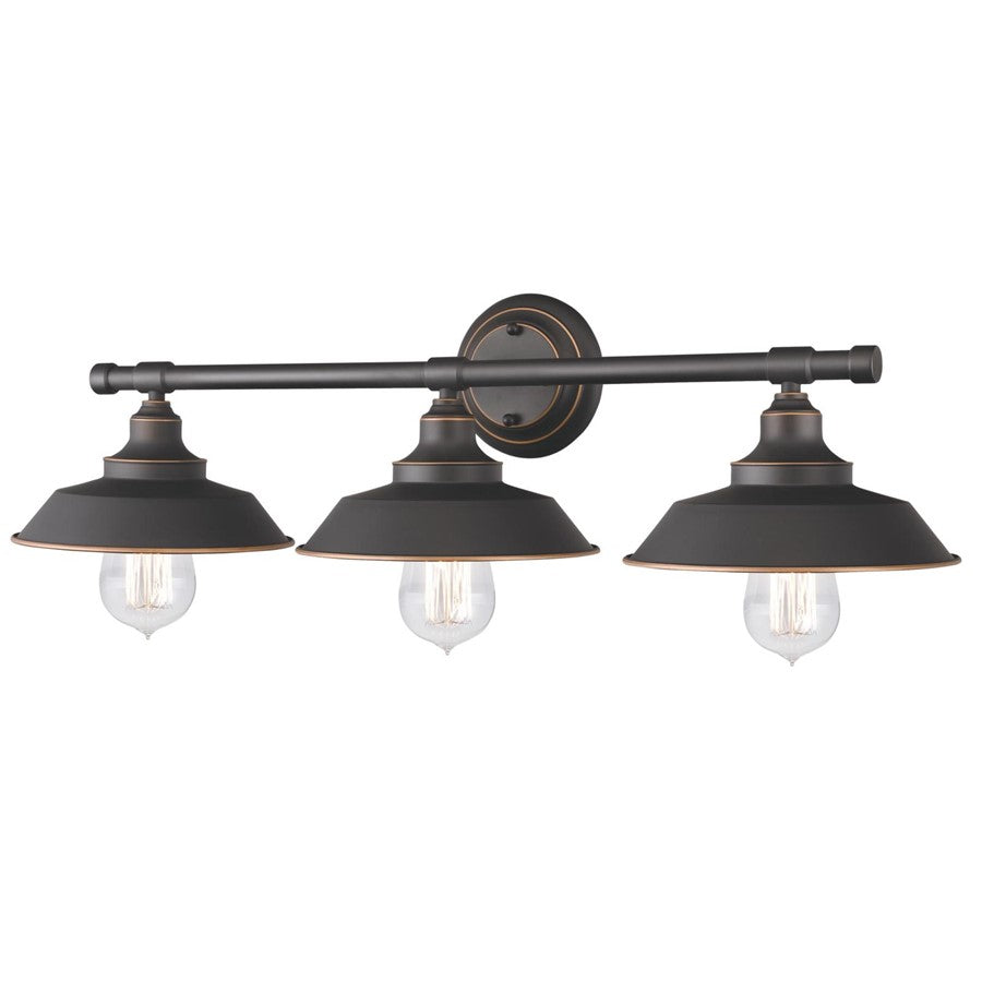 Westinghouse Iron Hill 29in 3-Light Wall Sconce | Vintage Oil Rubbed Bronze and Metal Shades | Bathroom & Living Room | 29 x 9 x 7 in | Model 6343400