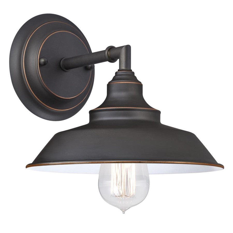Westinghouse Iron Hill 9in 1-Light Wall Sconce | Vintage Oil Rubbed Bronze and Metal Shade | Bathroom & Hallway | 9 x 9 x 8 in | Model 6343500